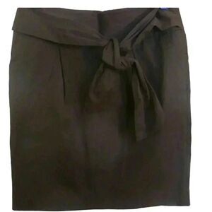 Banana Republic Women's Dark Brown Cotton/Spandex Straight Skirt w Tie Front EUC